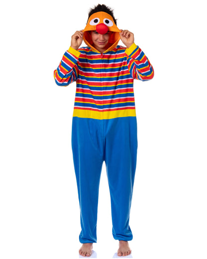 Sesame Street Union Suit Ernie Adult Hooded Costume One Piece Pajama (S/M)