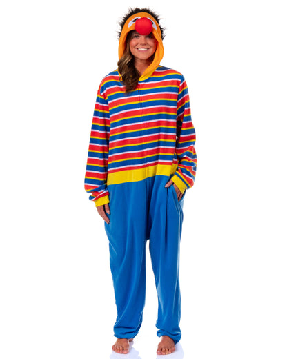 Sesame Street Union Suit Ernie Adult Hooded Costume One Piece Pajama (L/XL)