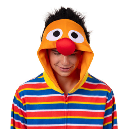 Sesame Street Union Suit Ernie Adult Hooded Costume One Piece Pajama (2XL/3XL)