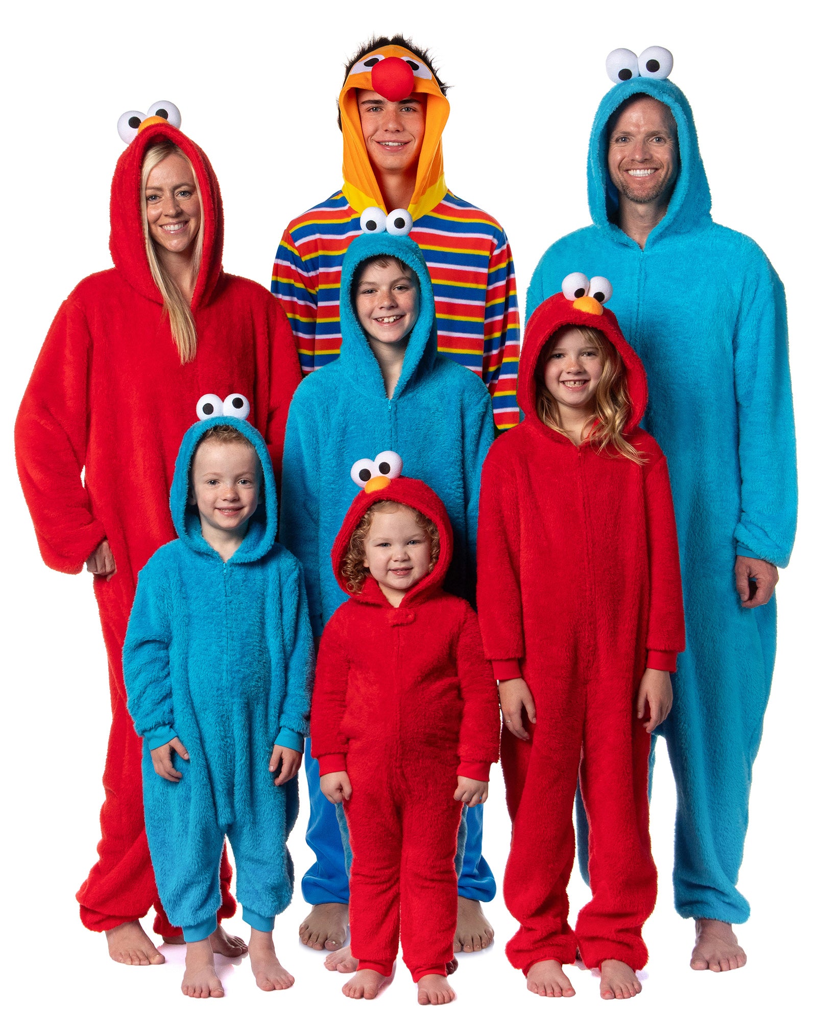 Sesame Street Union Suit Ernie Adult Hooded Costume One Piece Pajama (2XL/3XL)