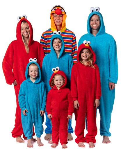 Sesame Street Union Suit Ernie Adult Hooded Costume One Piece Pajama (2XL/3XL)