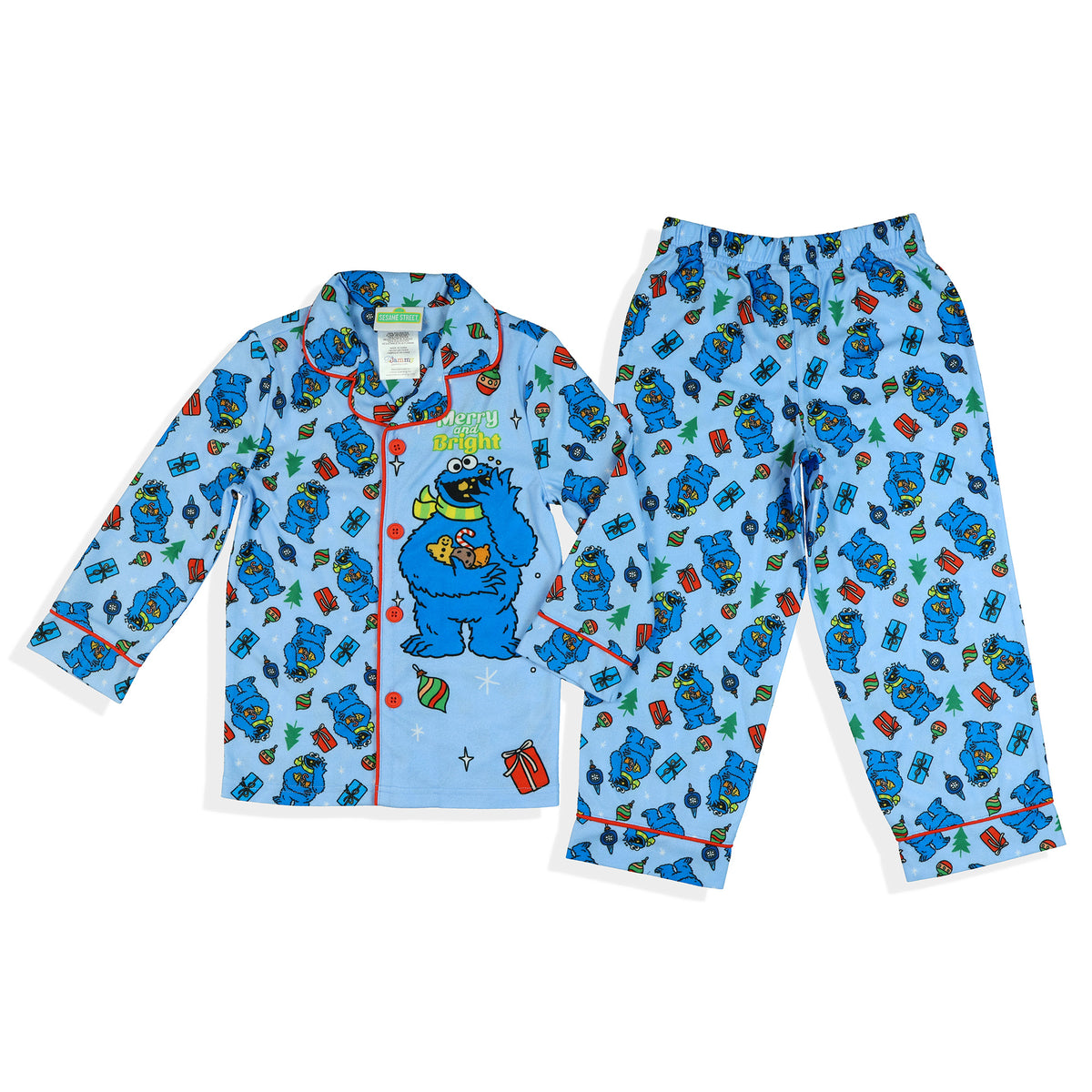 Sesame Street Cookie Monster Holiday Theme Toddler Boy's Button Coat Pajamas