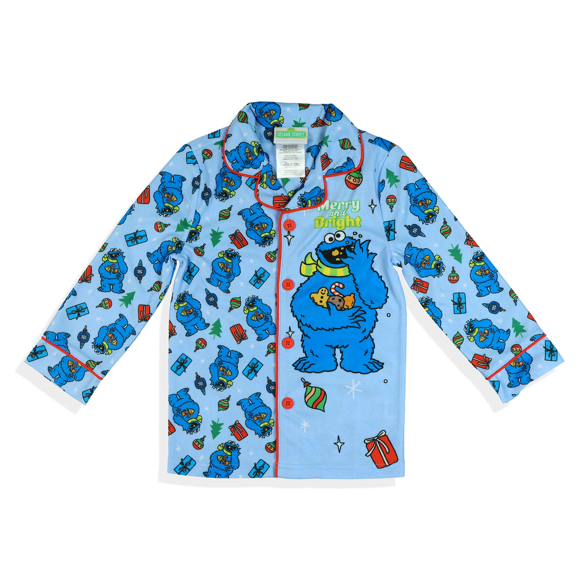 Sesame Street Cookie Monster Holiday Theme Toddler Boy's Button Coat Pajamas