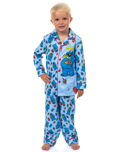 Sesame Street Cookie Monster Holiday Theme Toddler Boy's Button Coat Pajamas