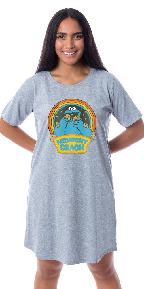 Sesame Street Women's Cookie Monster Midnight Snack Nightgown Sleep Pajama Shirt Dress