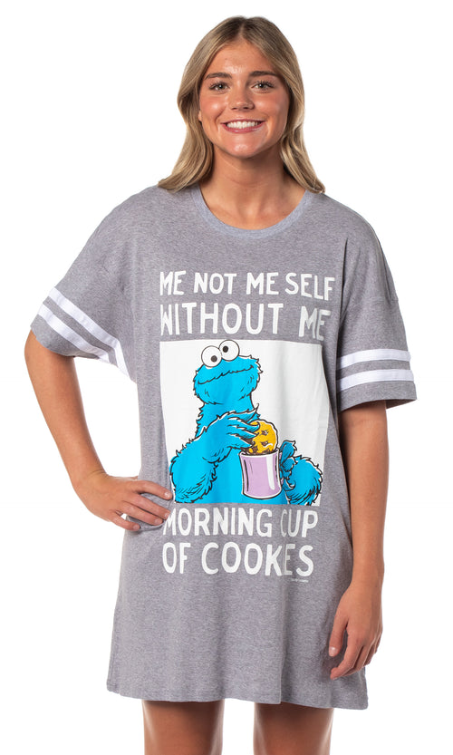 Sesame Street Women's Cookie Monster Morning Cup Nightgown Pajama Shirt Dress For Adults