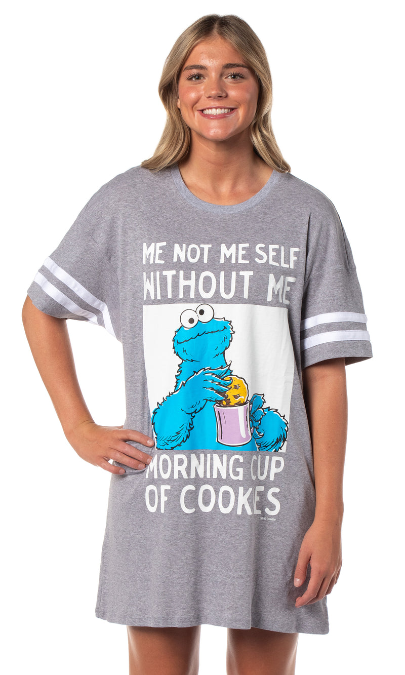 Sesame Street Women's Cookie Monster Morning Cup Nightgown Pajama Shirt Dress For Adults