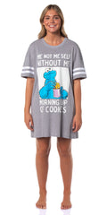 Sesame Street Women's Cookie Monster Morning Cup Nightgown Pajama Shirt Dress For Adults