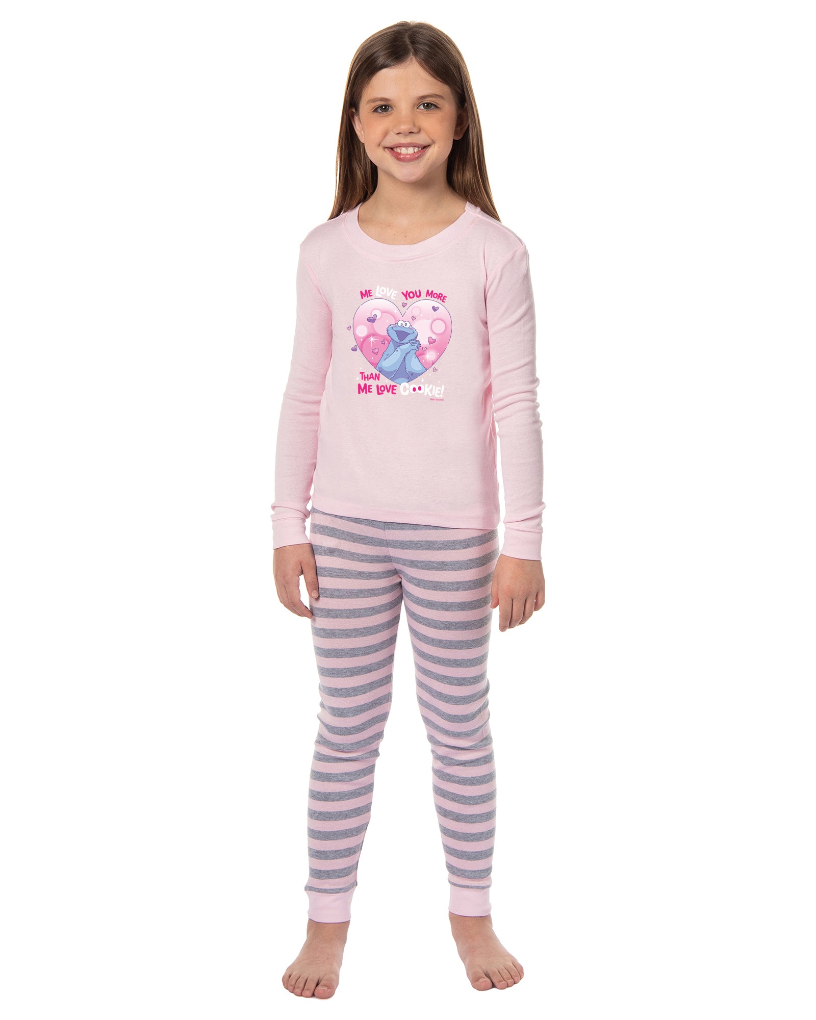 Sesame Street Cookie Monster Girls Love You More 2 Piece Long Sleeve Pajama Set