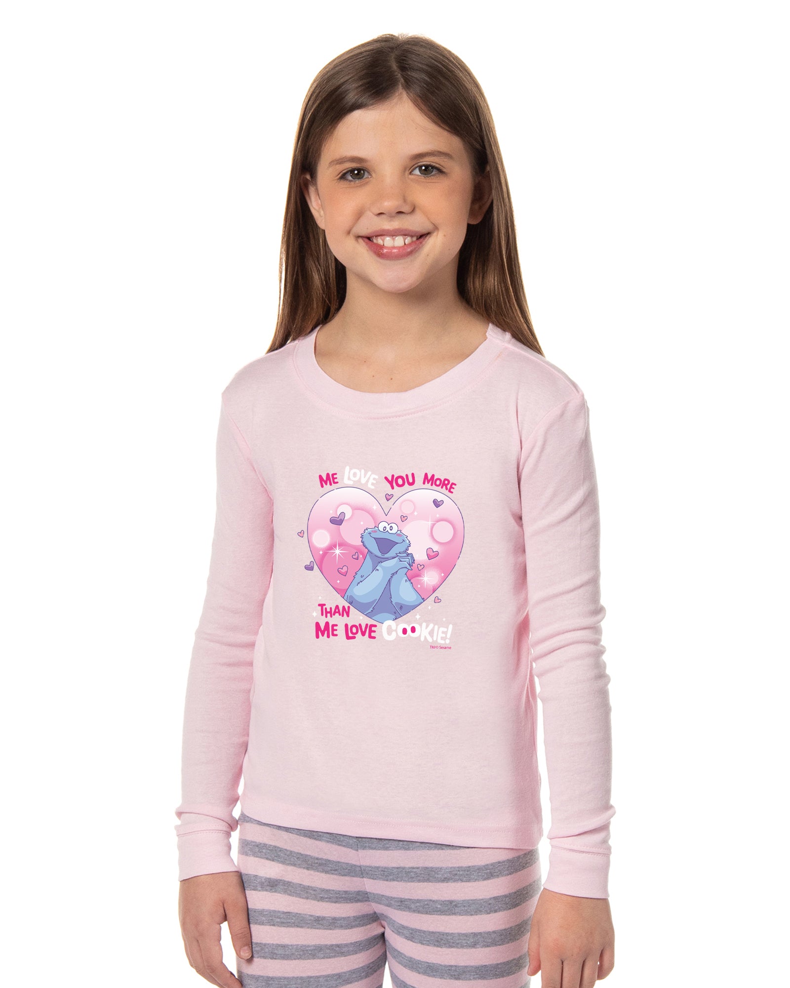 Sesame Street Cookie Monster Girls Love You More 2 Piece Long Sleeve Pajama Set
