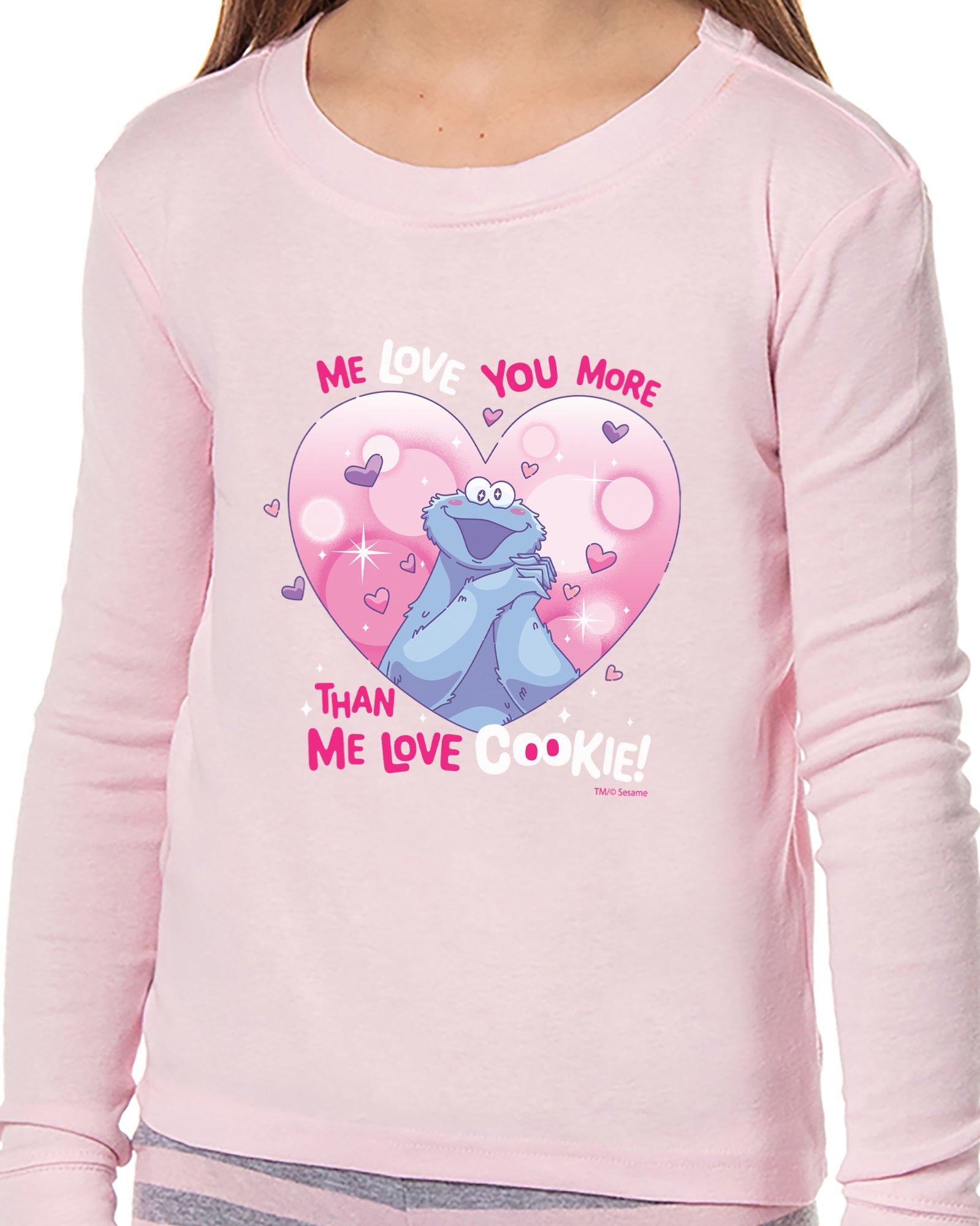 Sesame Street Cookie Monster Girls Love You More 2 Piece Long Sleeve Pajama Set