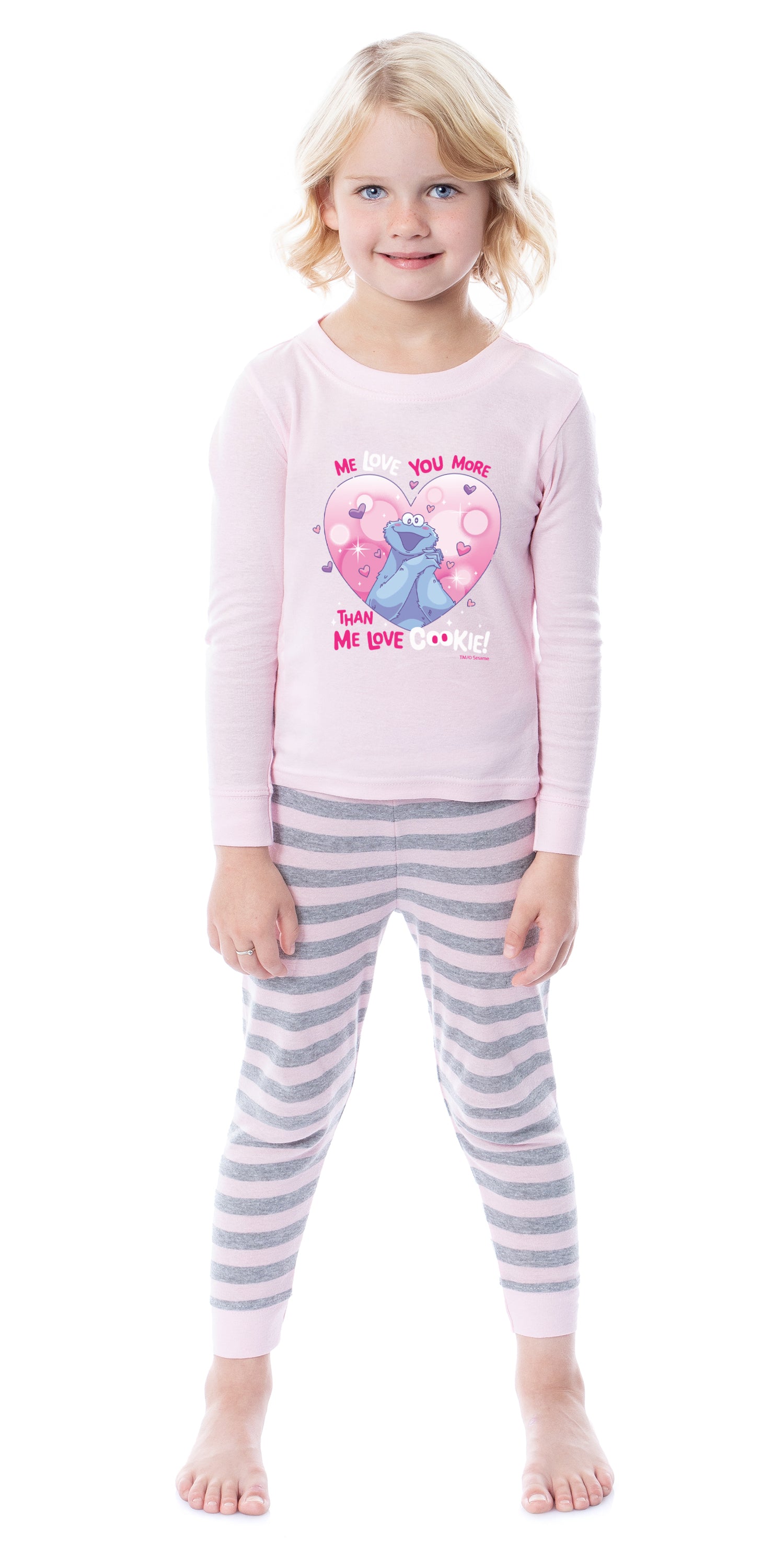 Sesame Street Girls' Cookie Monster Love 2 Piece Long Sleeve Pajama Set