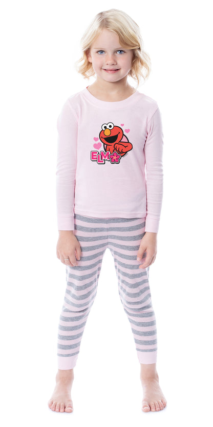 Sesame Street Girls' Elmo Flower 2 Piece Long Sleeve Pajama Set