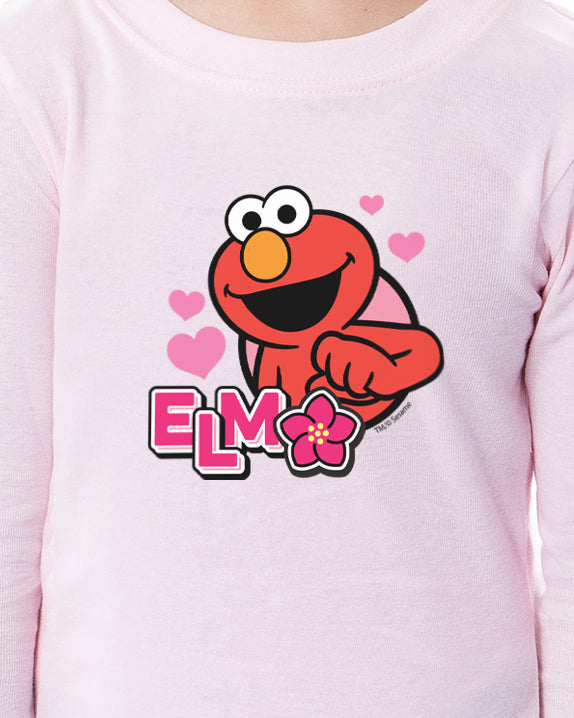 Sesame Street Girls' Elmo Flower 2 Piece Long Sleeve Pajama Set