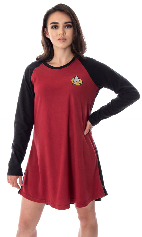 Star Trek Next Generation Women's Juniors Picard Raglan Nightgown Sleep Shirt Pajama Top
