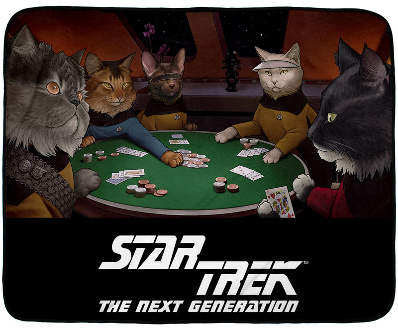Star Trek The Next Generation TNG Cat Characters Playing Cards Fleece Plush Throw Blanket 60" x 48" (152cm x 122cm)