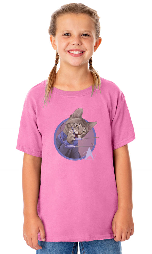 Star Trek TV Show Youth Unisex Funny Cat Deanna Troi Crewneck T-Shirt (X-Small)