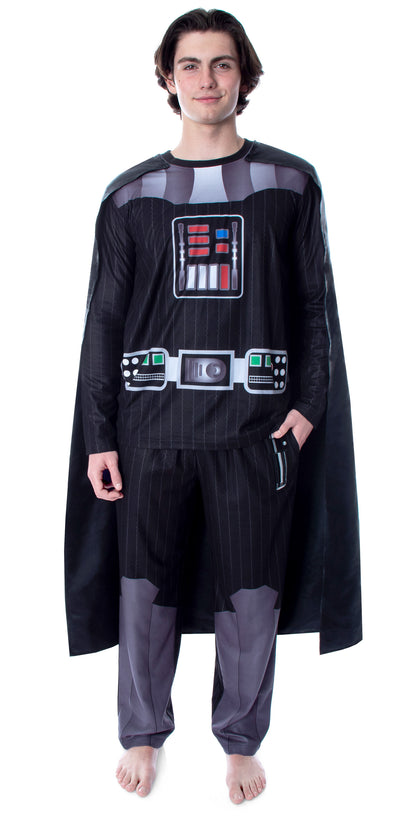 Star Wars Men's Darth Vader Costume Shirt And Pants Pajama Set With Cape (LG)
