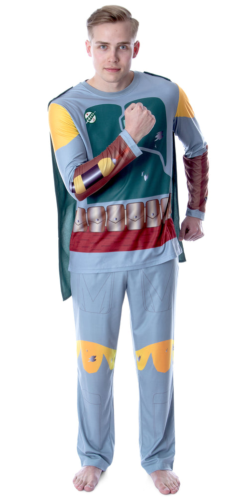 Star Wars Men's Boba Fett Costume Pajamas Long Sleeve Shirt And Pants Pajama Set With Cape