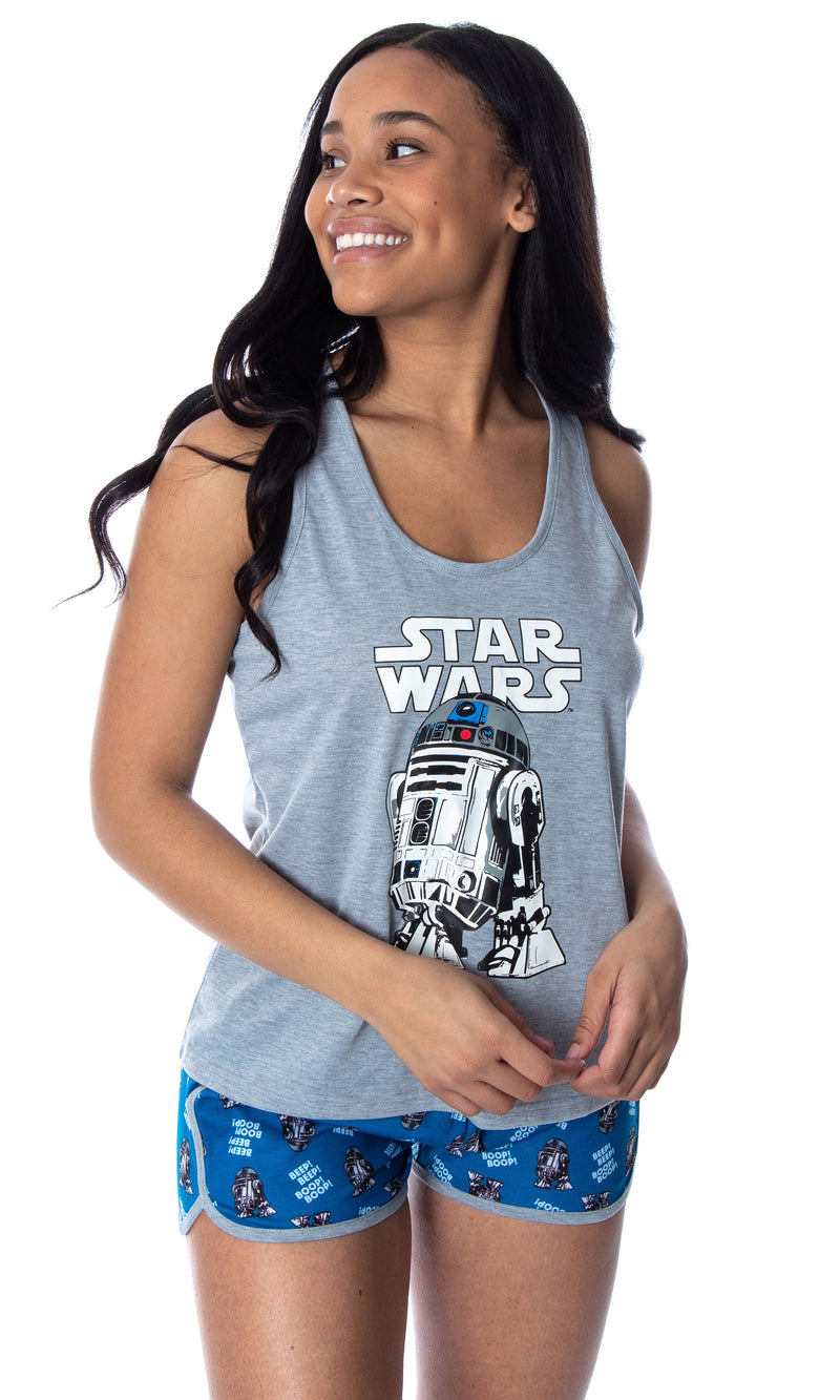 Star Wars Women's R2-D2 Beep Beep Boop Boop! Racerback Tank and Shorts Loungewear Pajama Set