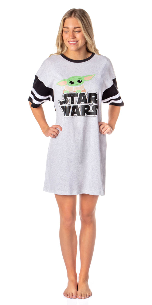 Star Wars Womens' The Mandalorian Distressed Grogu The Child Character Nightgown Sleep Pajama Shirt