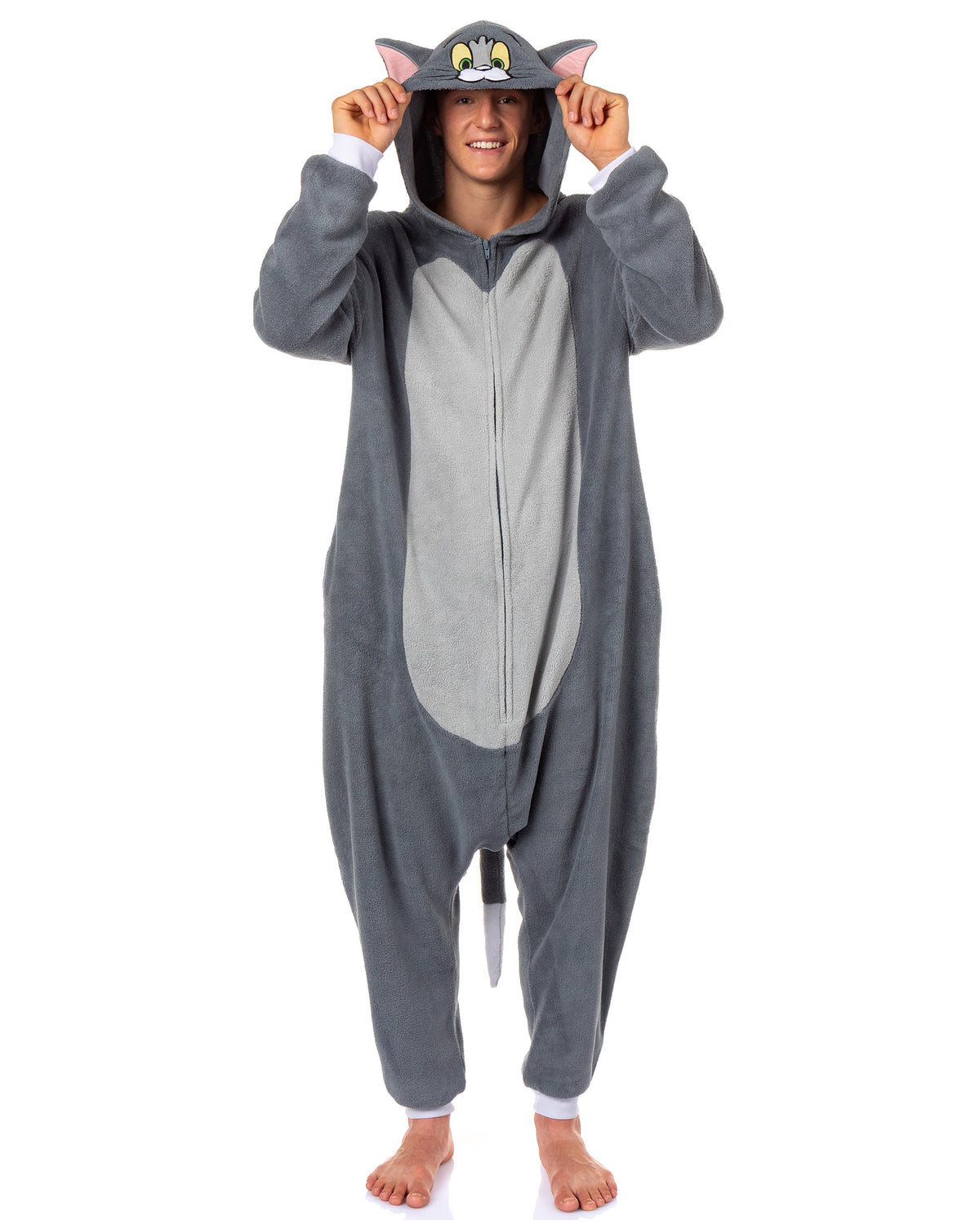 Tom & Jerry Union Suit Men's Tom Kigurumi Fleece Hooded Costume Pajama
