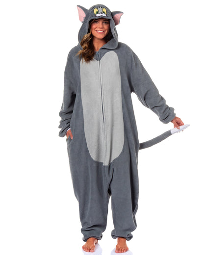Tom & Jerry Union Suit Men's Tom Kigurumi Fleece Hooded Costume Pajama (2XL/3XL)