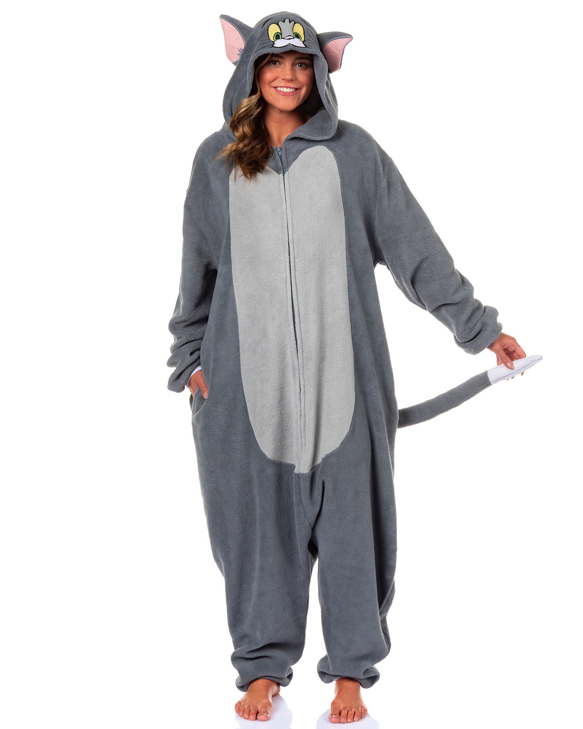 Tom & Jerry Union Suit Men's Tom Kigurumi Fleece Hooded Costume Pajama
