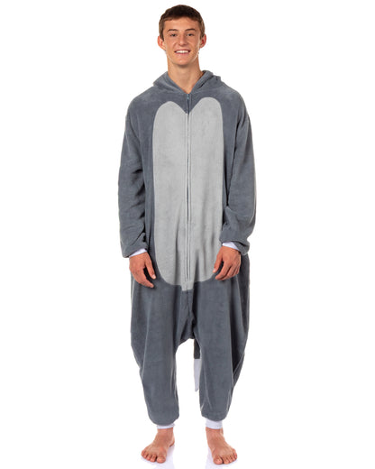 Tom & Jerry Union Suit Men's Tom Kigurumi Fleece Hooded Costume Pajama (S/M)