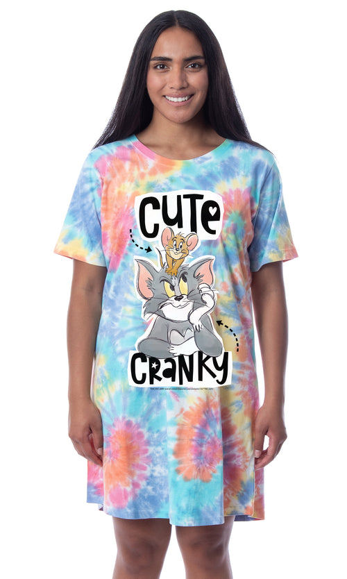 Tom And Jerry Womens' Cute Cranky Tie-Dye Nightgown Sleep Pajama Shirt
