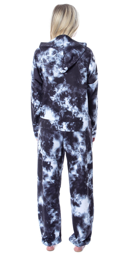 MTV Music Television Tie Dye Womens' Cropped Hooded Pajama Jogger Set
