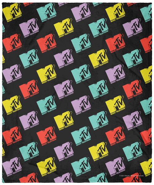 MTV Music Television Retro Toss Iconic 80's Logo Plush Fleece Throw Blanket Wall Scroll