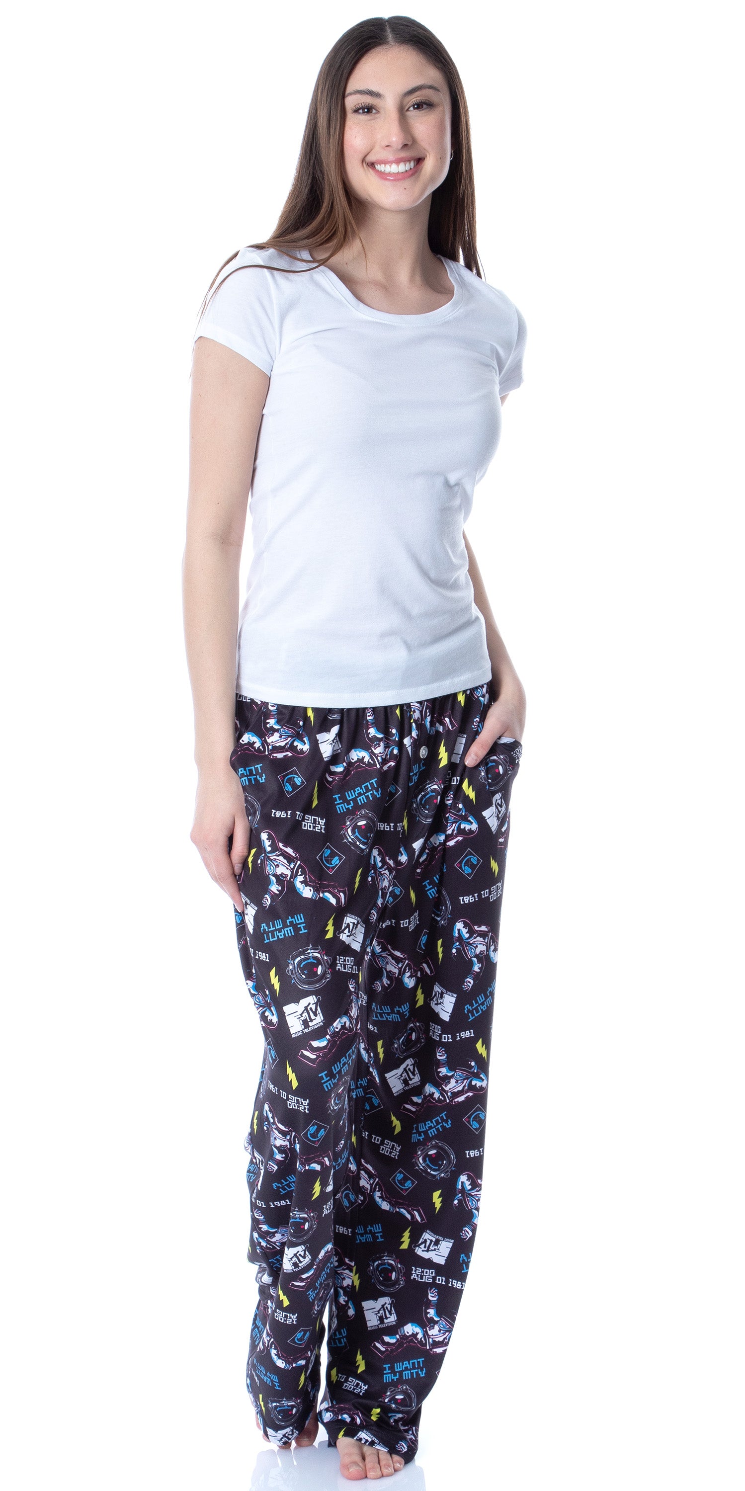 MTV Mens' Music Television Moonman '80s Logo Sleep Pajama Pants