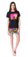 MTV Womens' Music Television Neon Cassette Tape Sleep Pajama Set Short