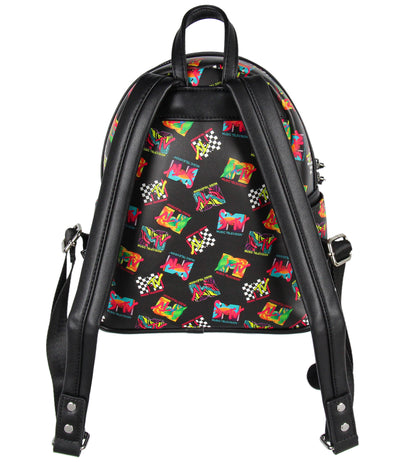 MTV Music Television '80s Logo Tossed Print Zippered Mini Small Backpack Bag