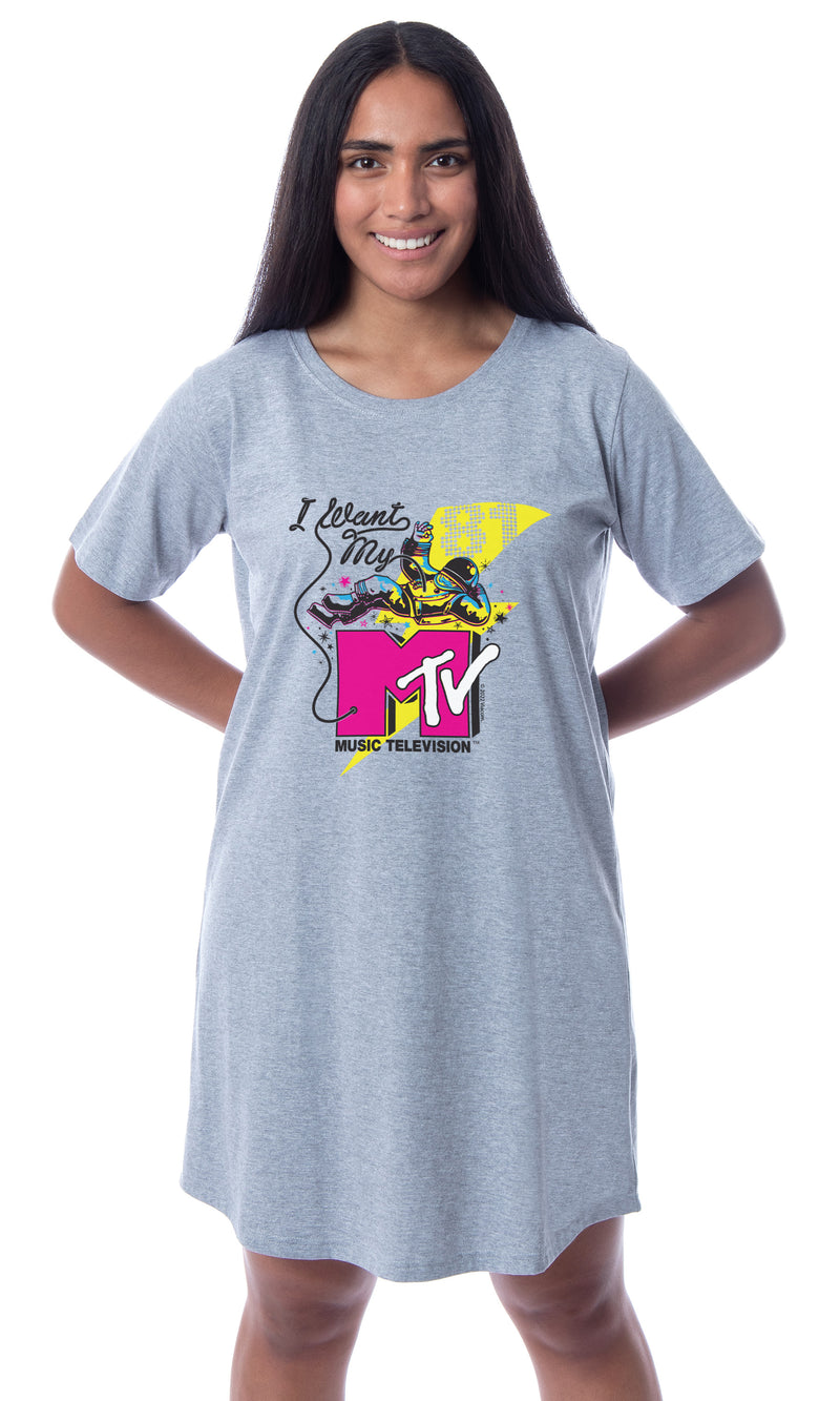 MTV Womens' Music Television I Want My Moonman '80s Nightgown Sleep Pajama Shirt