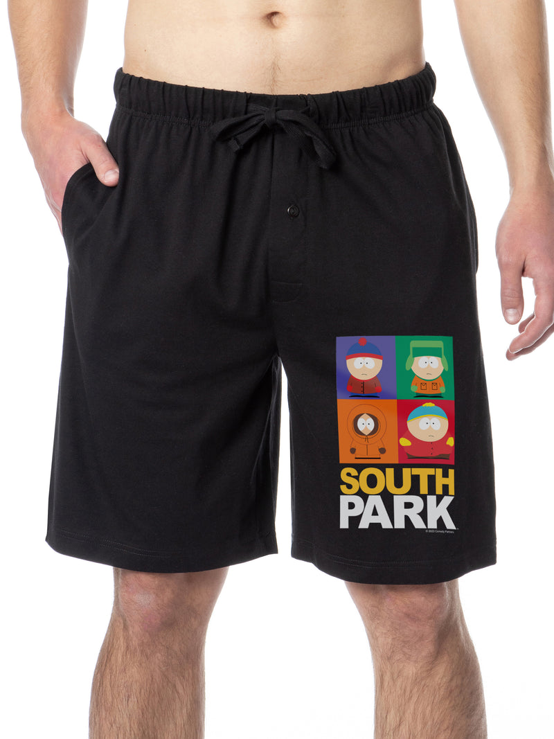 South Park Mens' Square Print Stan Kyle Cartman Kenny Sleep Pajama Shorts For Adults