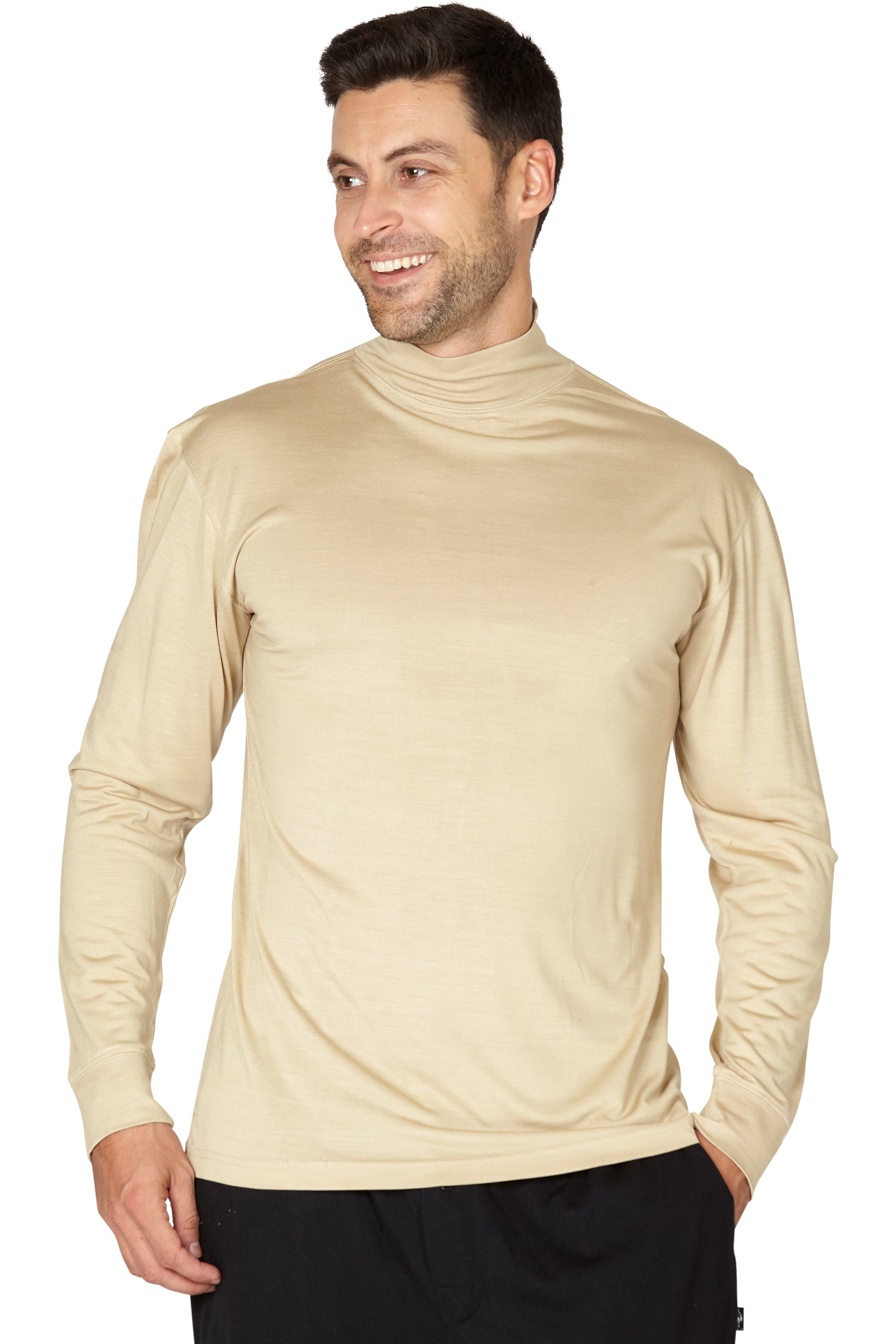 Intimo Unisex Mens Womens Silk Mock Turtleneck Long Sleeve Shirt