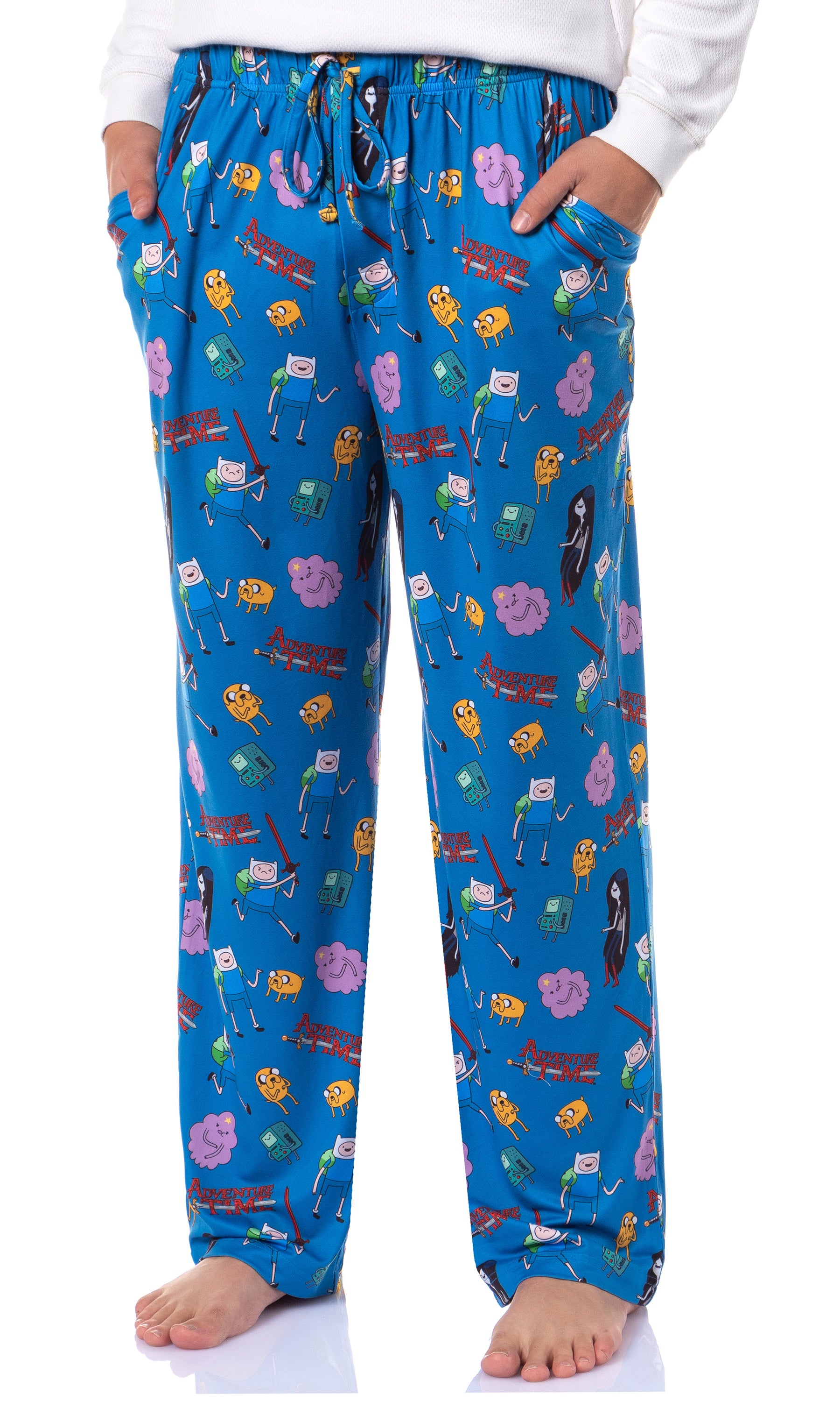 Adventure Time Men's Finn Jake Beemo Sleep Tossed Print Pajama Pants (Small)