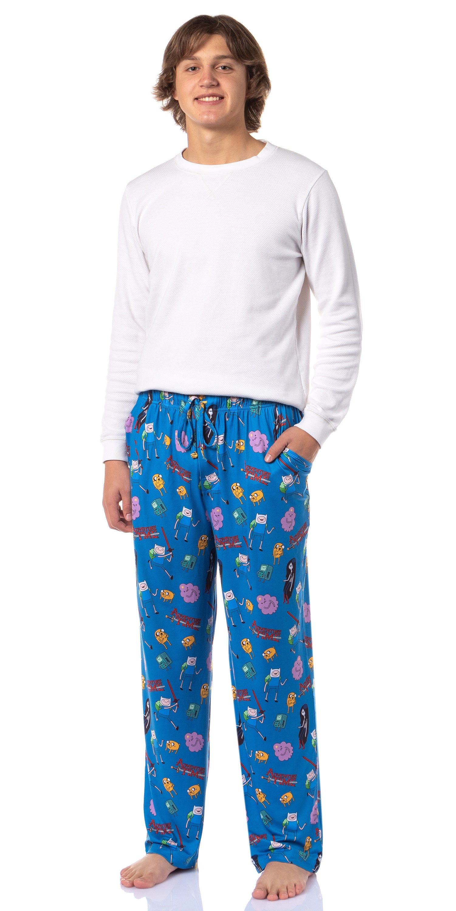 Adventure Time Men's Finn Jake Beemo Sleep Tossed Print Pajama Pants (Small)