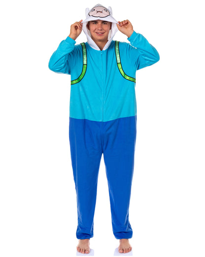 Adventure Time Union Suit Finn Men's Hooded Costume One Piece Pajama (L/XL)