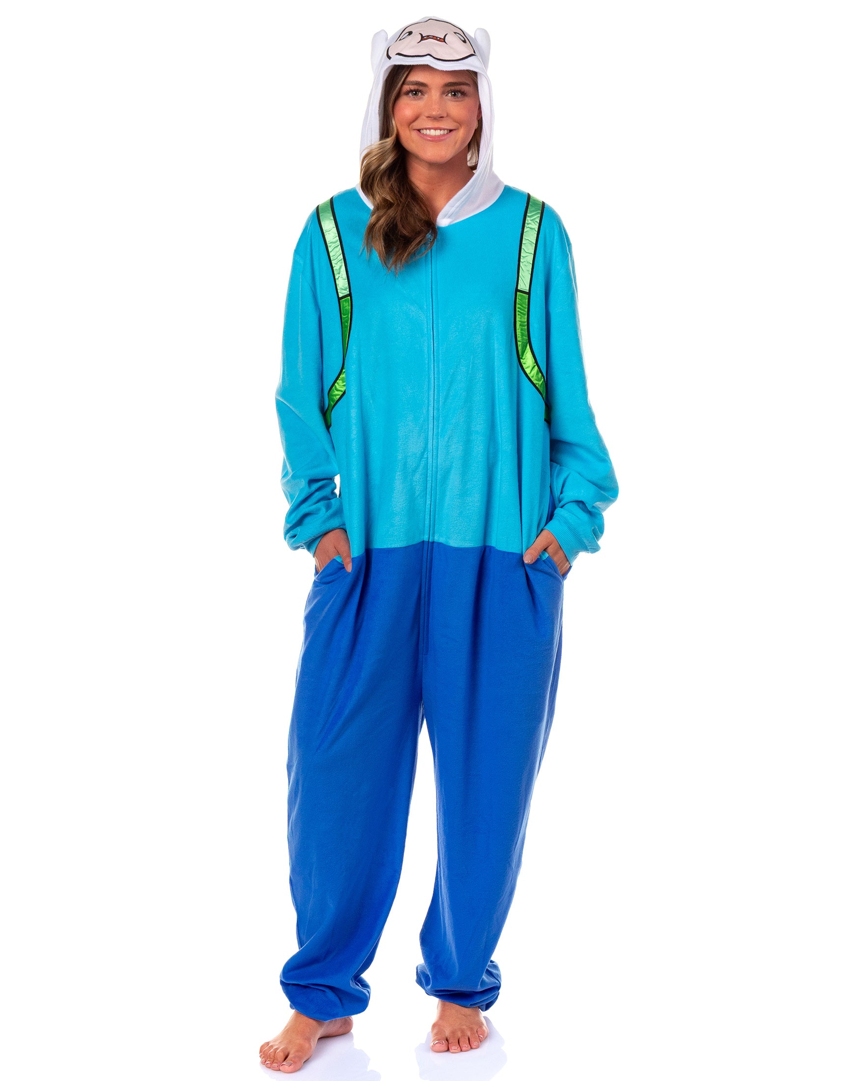 Adventure Time Union Suit Finn Men's Hooded Costume One Piece Pajama (4XL/5XL)