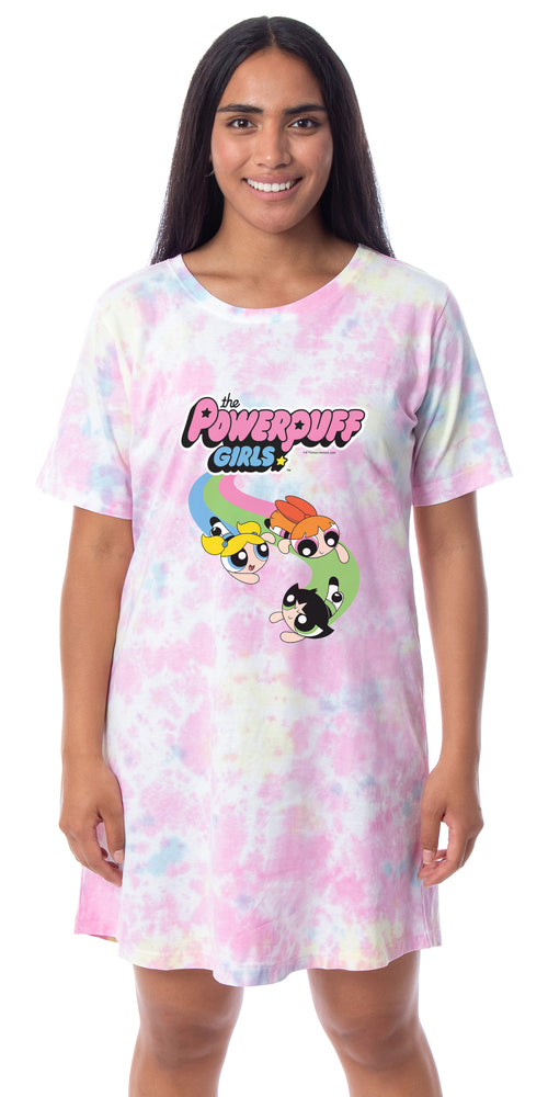 The Powerpuff Girls Women's TV Show Tie-Dye Nightgown Pajama Shirt Dress