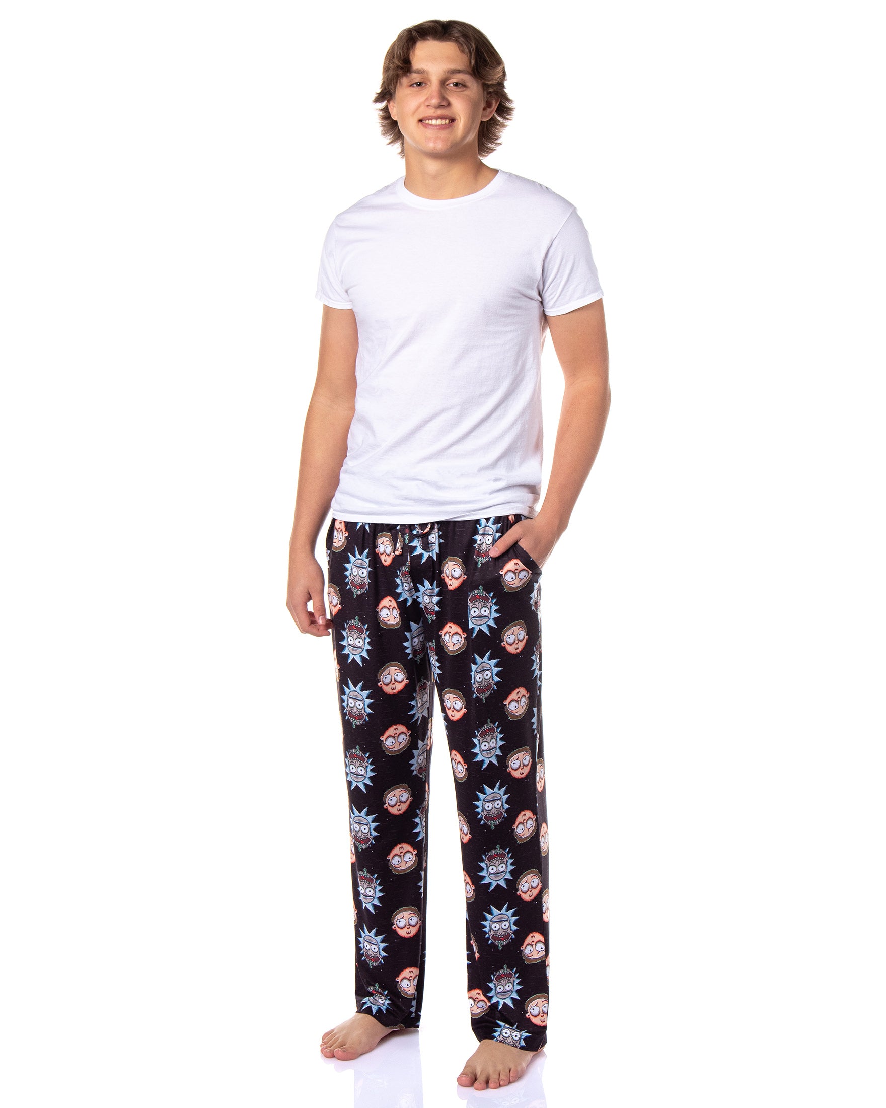 Rick and Morty Pajamas Men's Pixel Face Print Sleep Pajama Pants