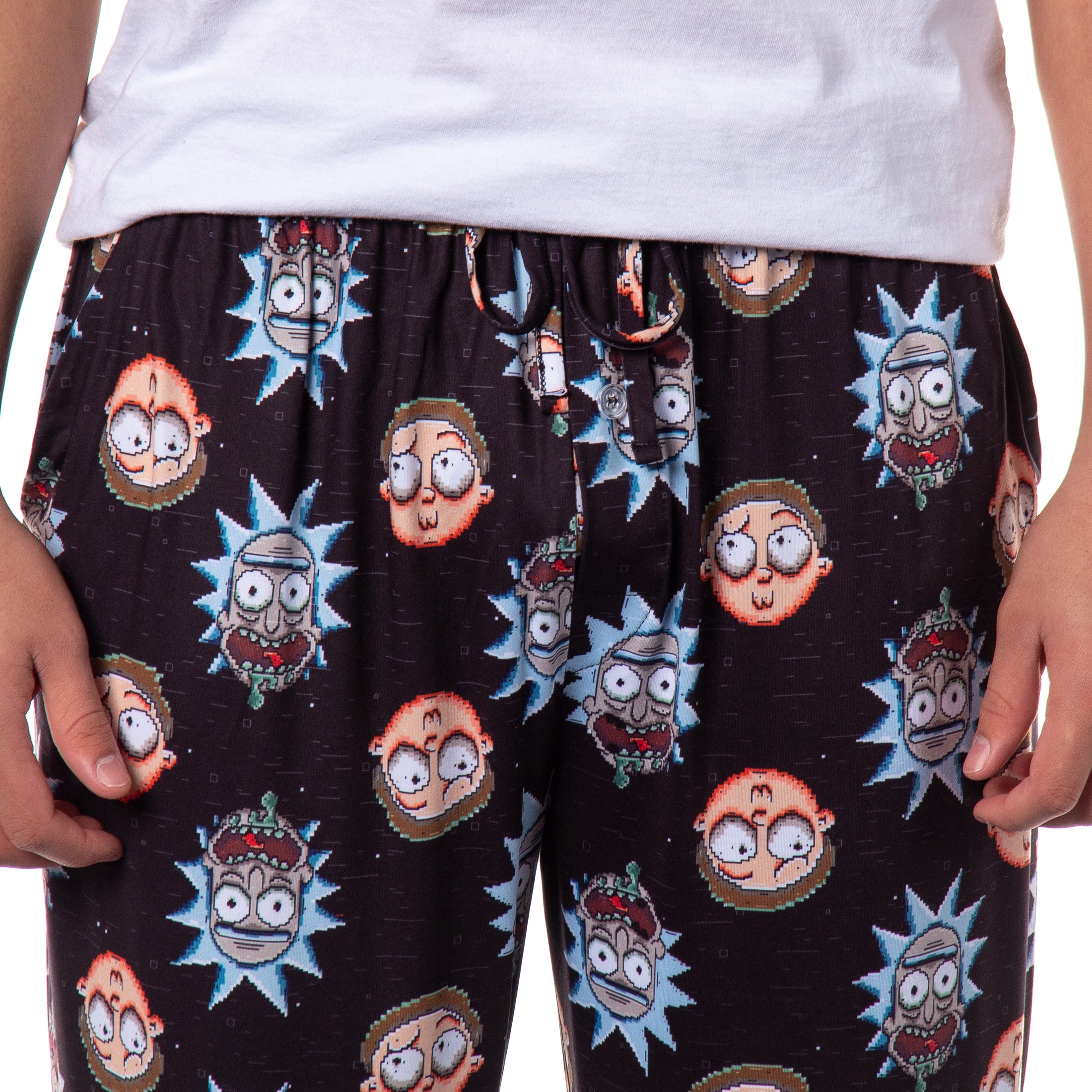 Rick and Morty Pajamas Men's Pixel Face Print Sleep Pajama Pants