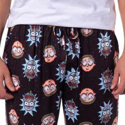 Rick and Morty Pajamas Men's Pixel Face Print Sleep Pajama Pants