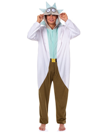 Rick and Morty Union Suit Men's Rick One Piece Hooded Costume Pajama (L/XL)