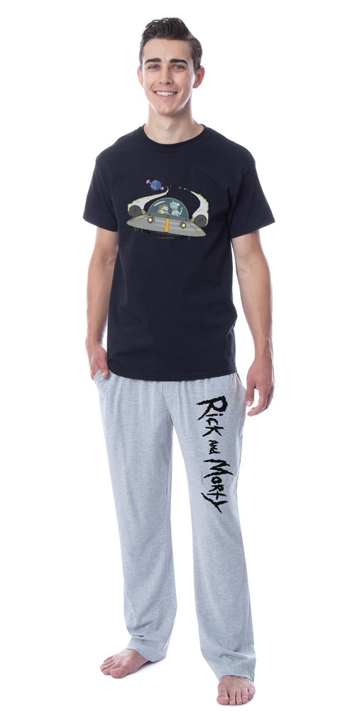 Rick and Morty Mens' TV Show Series Spaceship Title Logo Sleep Pajama Set