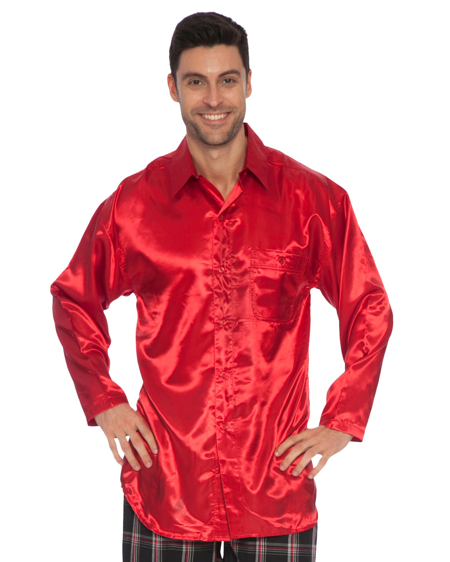 Intimo Mens Classic Satin Long Sleeve One Pocket Pajama Top
