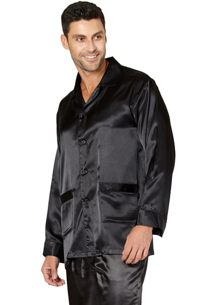 Intimo Mens Classic Satin Long Sleeve One Pocket Pajama Top